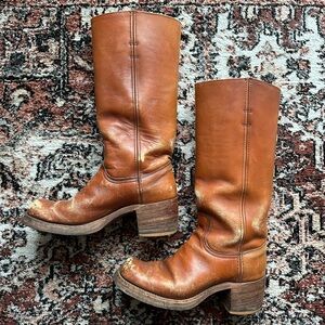 Vintage Frye 14L Campus Boots Size 6.5 Women’s 1970s Black Label in Cognac Brown